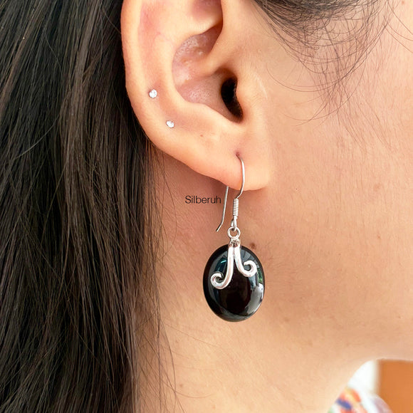Black Onyx Oval Silver Earring