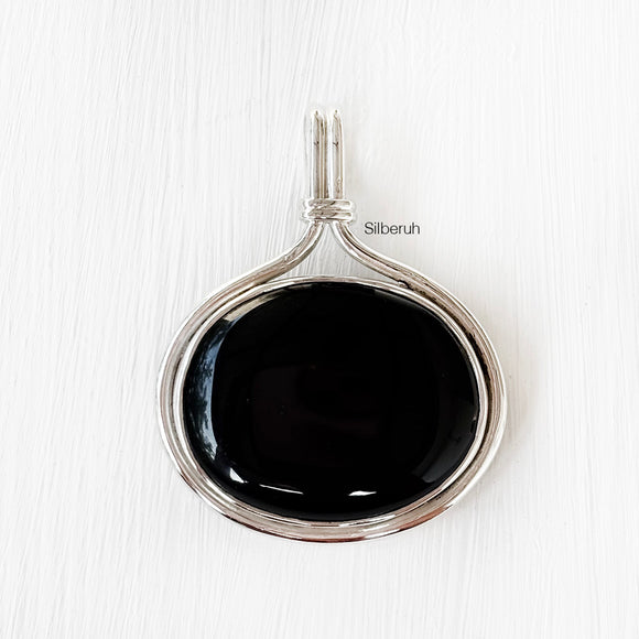 Black Onyx Oval Silver Pendant