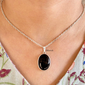 Black Onyx Oval Silver Pendant