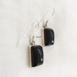 Black Onyx Rectangular Silver Earring