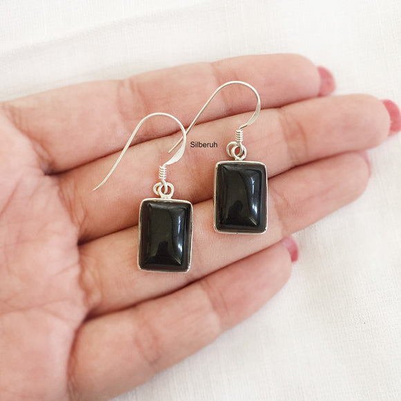 Black Onyx Rectangular Silver Earring