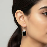 Black Onyx Rectangular Silver Earring