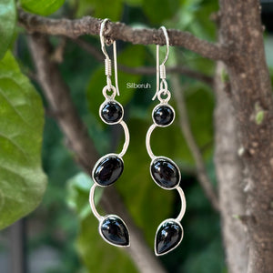 Black Onyx S Silver Earring