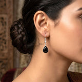 black onyx drop earrings in 92.5 sterling silver
