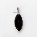 Black Onyx Silver Marquise Pendant