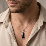 925 Silver Black Onyx Marquise Shape Pendant