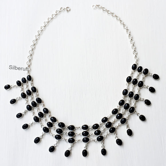 Black Onyx Choker Silver Necklace