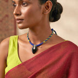 Handcrafted 925 sterling silver Black Onyx thread necklace with natural gemstone pendant.