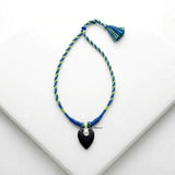 Artisan handcrafted Black Onyx sterling silver thread necklace for men and women.