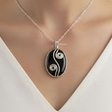 925 silver Black Onyx spiral oval pendant in sterling silver
