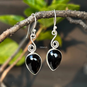 Black Onyx Swirl Silver Earring