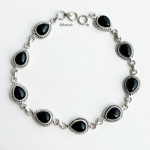 Black Onyx Teardrop Silver Bracelet