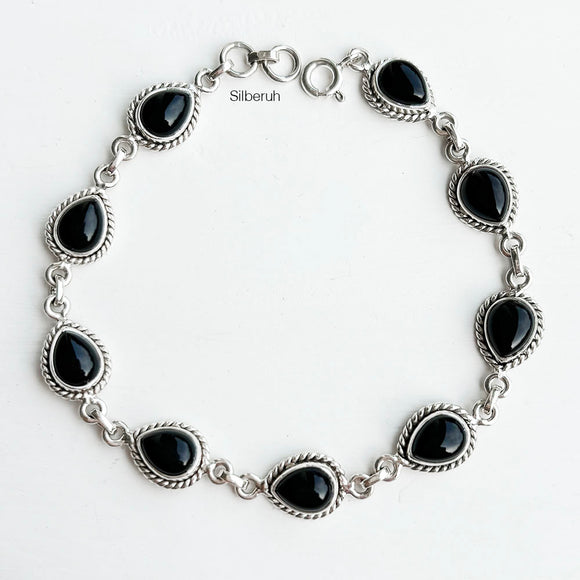 Black Onyx Teardrop Silver Bracelet