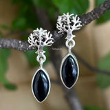 Black Onyx Tree Silver Drop Earring