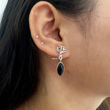 Minimal silver earrings with natural Black Onyx