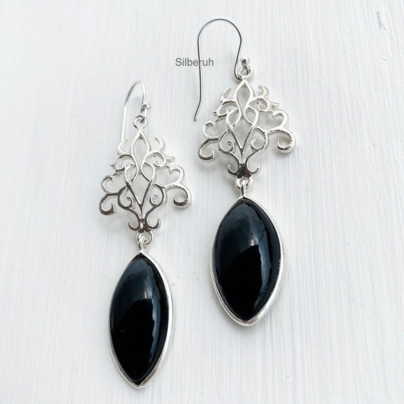 Black Onyx Tree Silver Earring