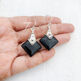 Black Onyx Tribal Silver Earring