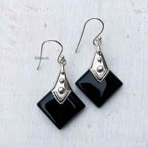 Black Onyx Tribal Silver Earring