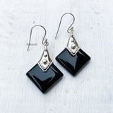 Black Onyx Tribal Silver Earring