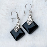 Black Onyx Tribal Silver Earring