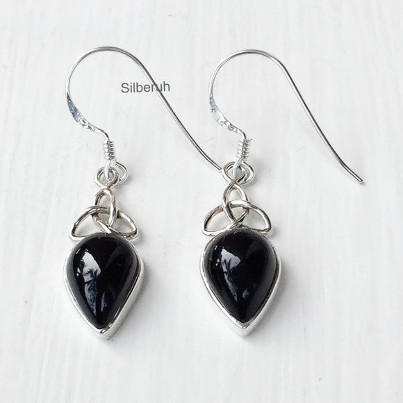 Black Onyx Triquetra Silver Earring