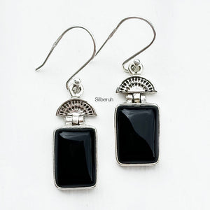 Black Onyx Watermelon Silver Earring