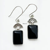 Black Onyx Watermelon Silver Earring