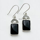 Black Onyx Watermelon Silver Earring
