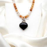 Black Onyx, Aventurine & Moonstone Silver Necklace