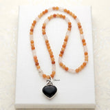Black Onyx, Aventurine & Moonstone Silver Necklace