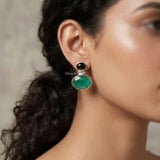 Black Onyx & Green Ropada Silver Earring