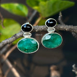 Black Onyx & Green Ropada Silver Earring