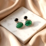 Black Onyx & Green Ropada Silver Earring