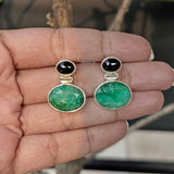 Black Onyx & Green Ropada Silver Earring