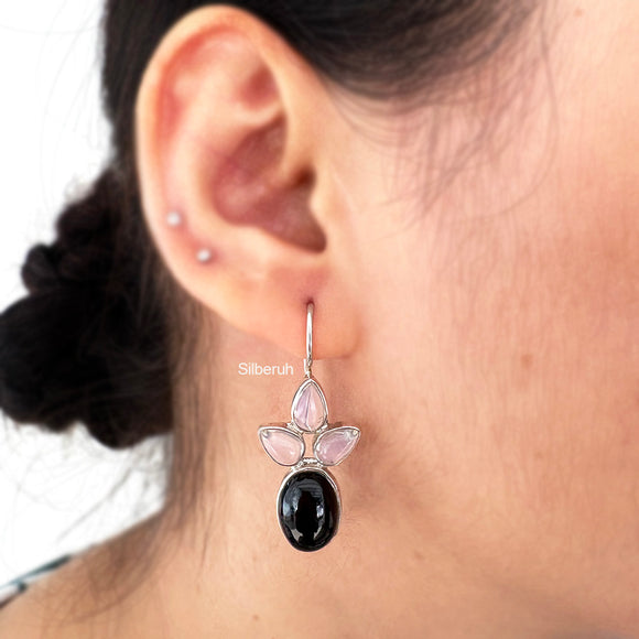 Black Onyx & Opalite Silver Earring