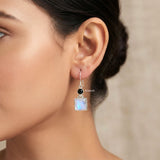 925 Sterling Silver dual gemstone earrings with contrasting black and iridescent stones