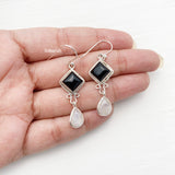 Black Onyx & Rainbow Moonstone Silver Earring