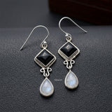 rainbow moonstone and onyx earrings