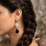 925 Silver Black Onyx and Rainbow Moonstone Earrings