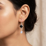 Black Onyx and Rainbow Moonstone earrings