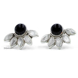 Black Onyx & Rainbow Moonstone Silver Stud Earring