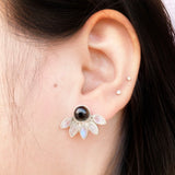 Black Onyx & Rainbow Moonstone Silver Stud Earring