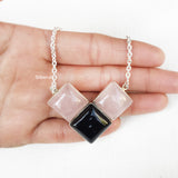 Black Onyx & Rose Quartz Silver Necklace