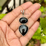Black Onyx Snowflake Obsidian pendant 925 sterling silver