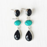 Black Onyx & Turquoise Silver Earring