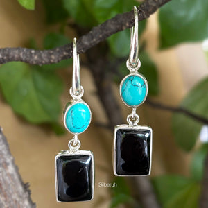 Black Onyx & Turquoise Silver Earring