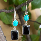 Black Onyx & Turquoise Silver Earring