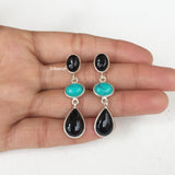 Black Onyx & Turquoise Silver Earring