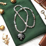 Black Onyx & Vein Agate Tree of Life Silver Necklace
