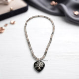 Black Onyx & Vein Agate Tree of Life Silver Necklace